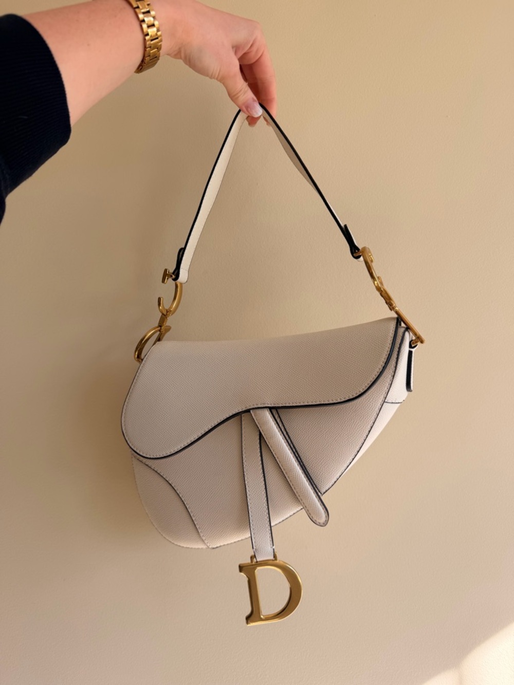 Dior Pebbled Leather Cream Saddle Bag